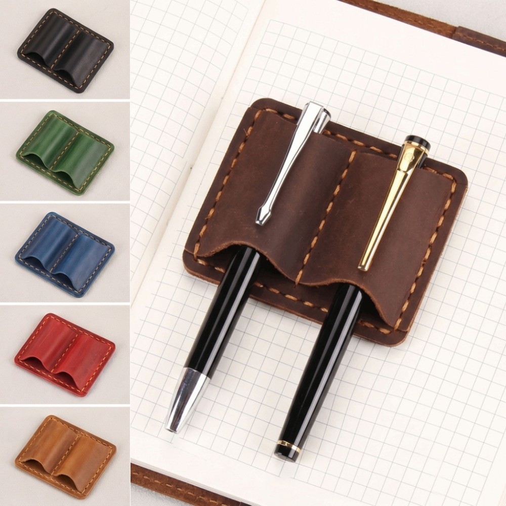 Leatherwork Books - Двойной винтажный кожаный держатель для ручек,