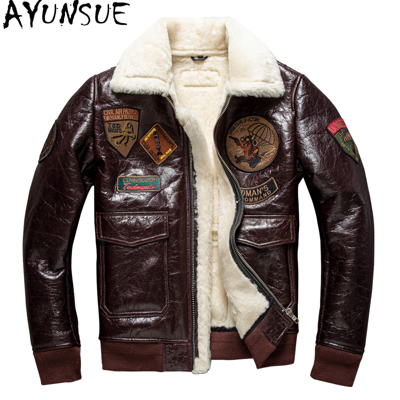 Leather Work Jacket - AYUNSUE Зимняя кожаная куртка Мужская одежда